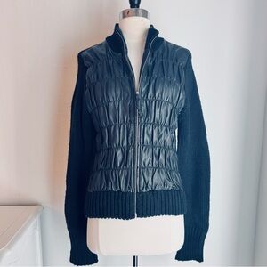 Moda International Ruched Leather & Knit Combo Jacket Black, Medium